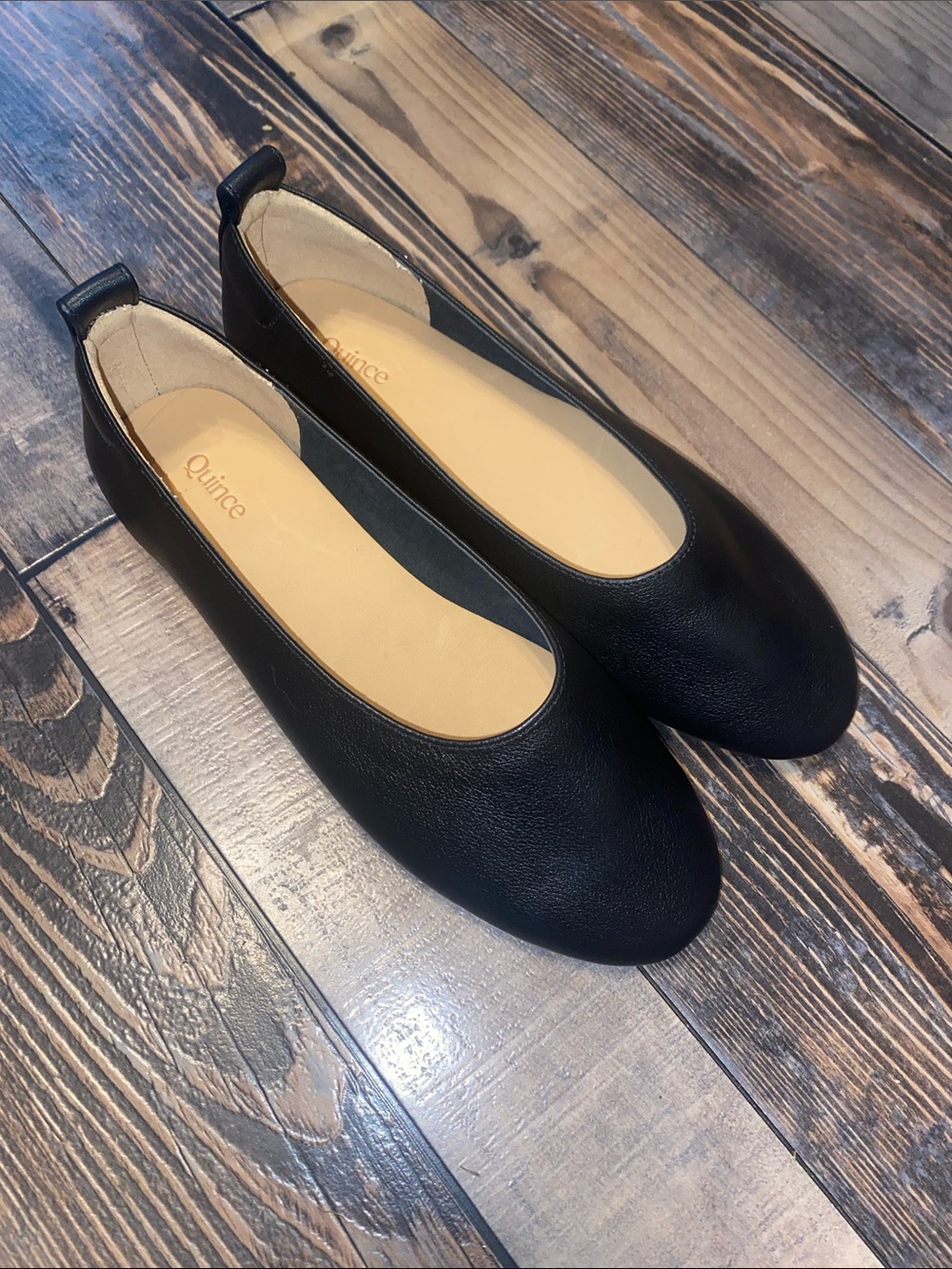 NWOT Quince Black Leather Slip-On Ballet Flats